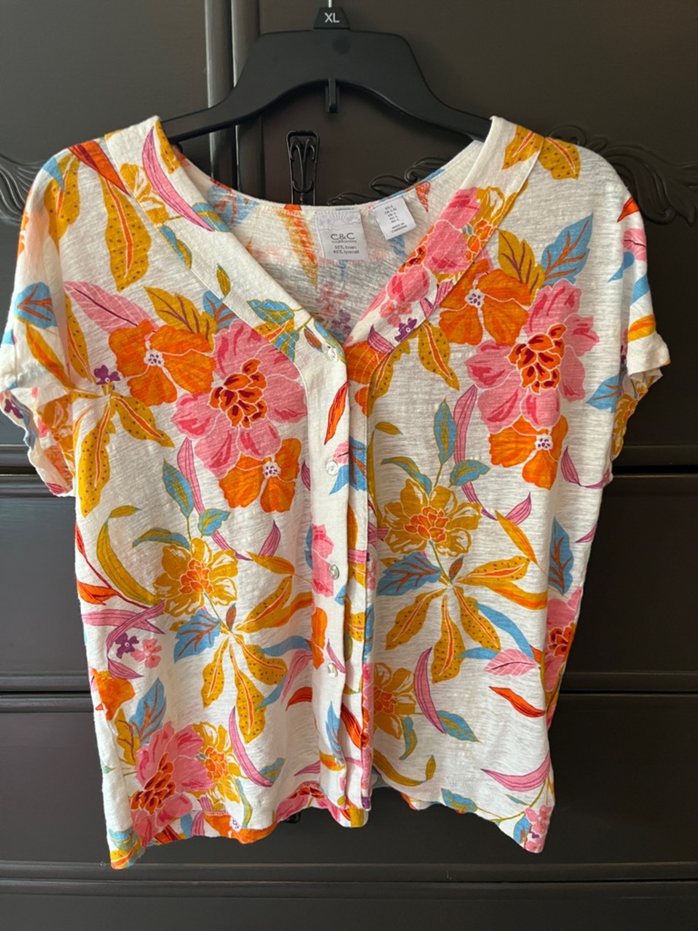 C&C California Multicolor Floral Short Sleeve Button-Down Shirt